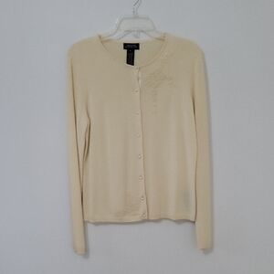 Jones New York Signature Cream Cardigan Sweater, Size Large
